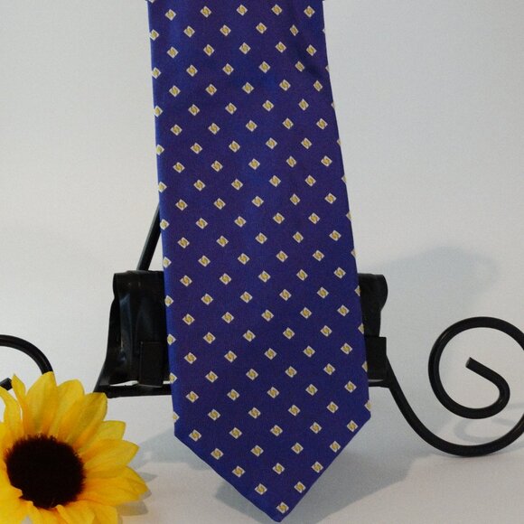 Allea Italian Hand Made Silk Tie Purple White Gold Pattern Tie 61 x 3.5 LONG - Picture 1 of 5